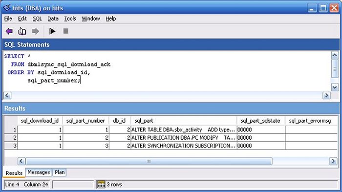 Figure 11: Confirming the changes with dbmlsync_sql_download_ack